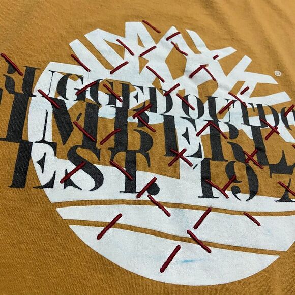 Timberland Vintage Y2K Rugged Outdoors Wheat Brown T-Shirt Mens Size XL - Picture 3 of 9